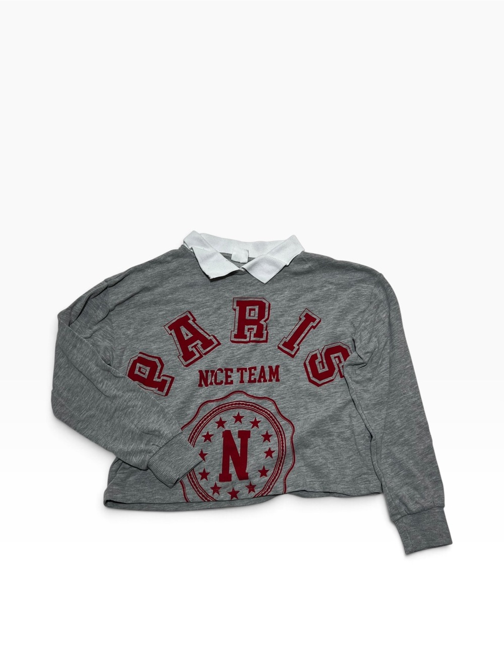 Zara Gray Sweatshirt with Red 'PARIS NICE TEAM' Graphic